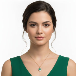Smeralfiore - Collana Artigianale Made in Italy Oro 18K Zirconi e Cristallo Smeraldo | Gioiello Unico Natale - OE!