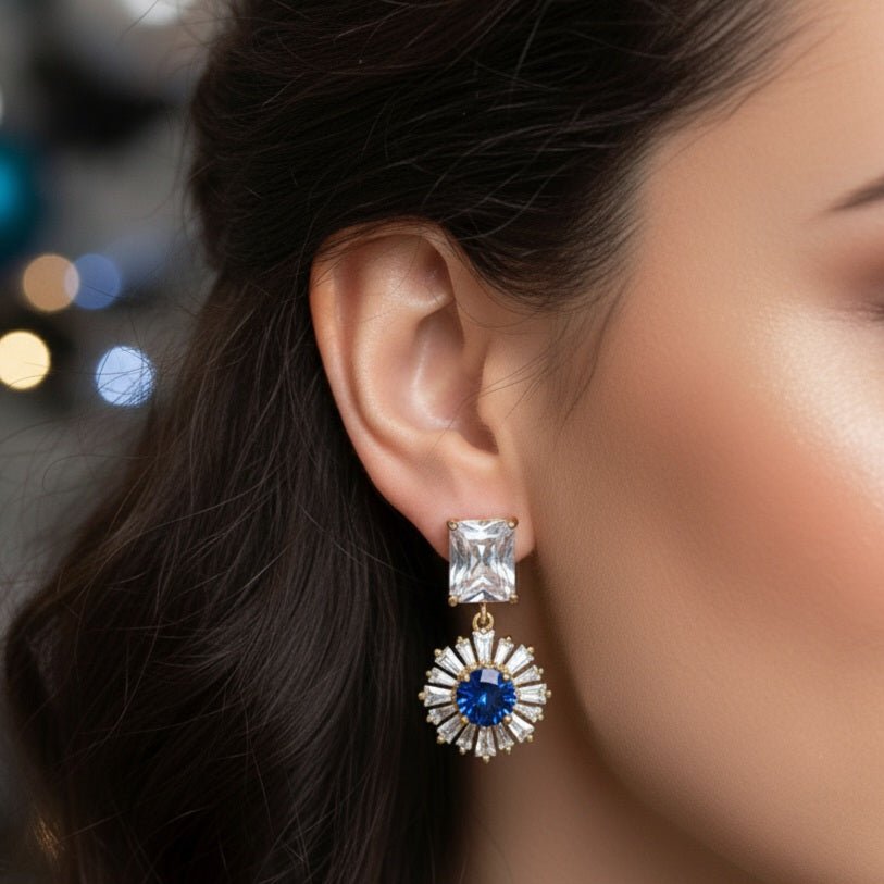 Smeralfiore - Orecchini Pendenti Ottone Natalizi Made in Italy artigianali - Nichel Free Zirconi e Cristallo Verde Smeraldo - OE!