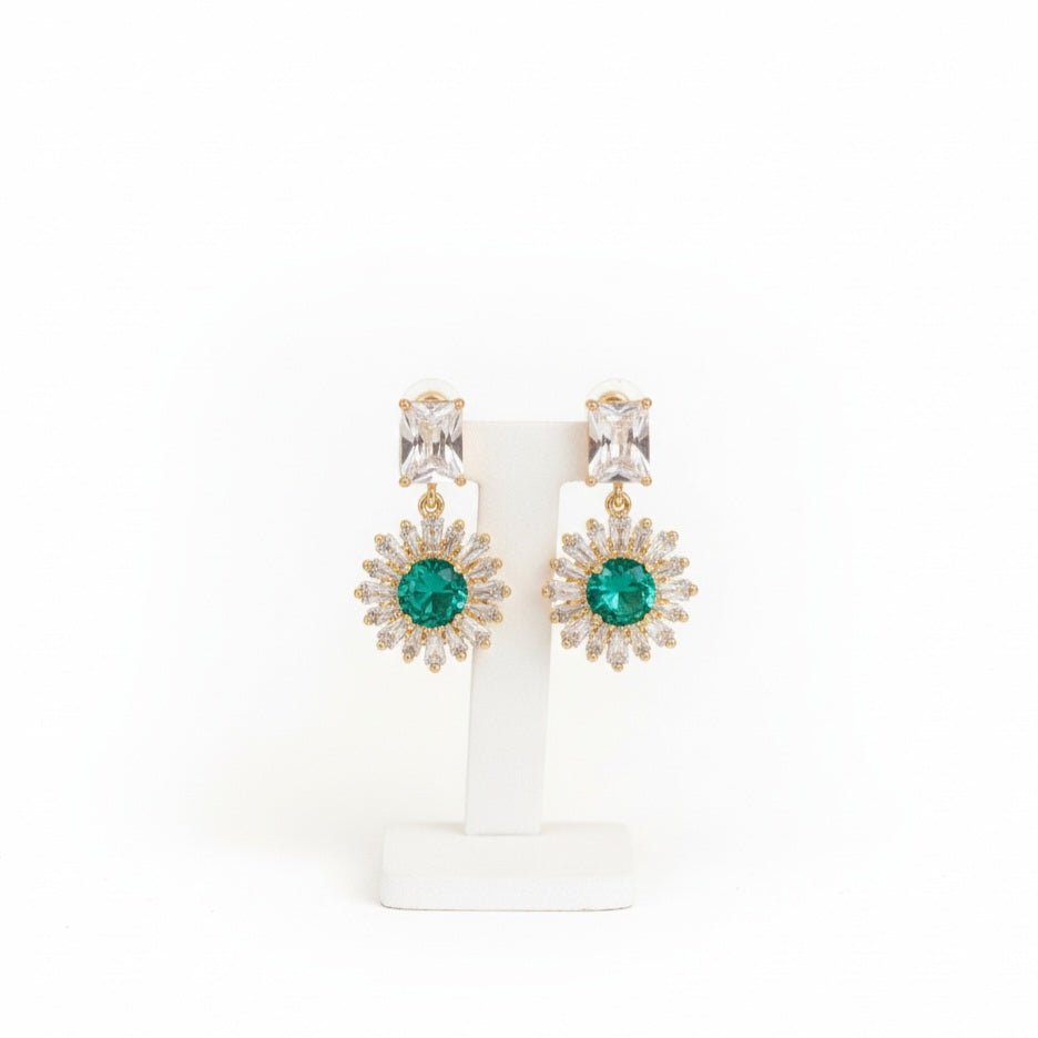 Smeralfiore - Orecchini Pendenti Ottone Natalizi Made in Italy artigianali - Nichel Free Zirconi e Cristallo Verde Smeraldo - OE!