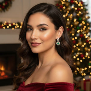 Smeralfiore - Orecchini Pendenti Ottone Natalizi Made in Italy artigianali - Nichel Free Zirconi e Cristallo Verde Smeraldo - OE!