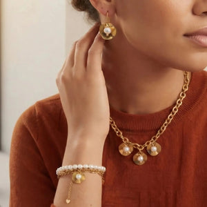 Smeriglio collana artigianale con perle di fiume placcata oro 18k - OE!