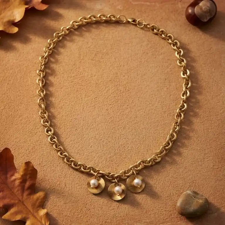 Smeriglio collana artigianale con perle di fiume placcata oro 18k - OE!