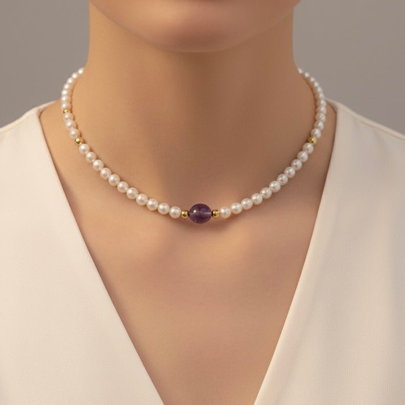 SOGNO - Collana/Choker con perle di fiume ed ametista - OE!