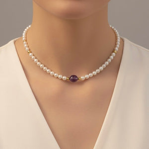 SOGNO - Collana/Choker con perle di fiume ed ametista - OE!