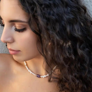 SOGNO - Collana/Choker con perle di fiume ed ametista - OE!