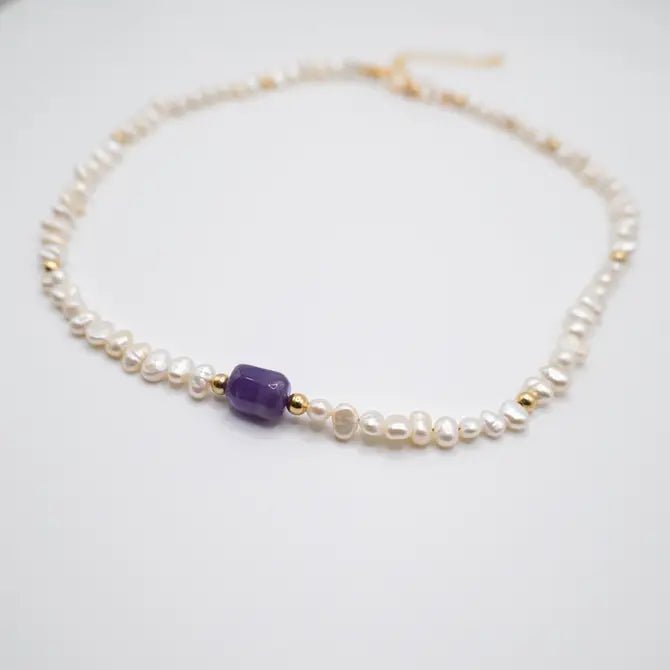 SOGNO - Collana/Choker con perle di fiume ed ametista - OE!