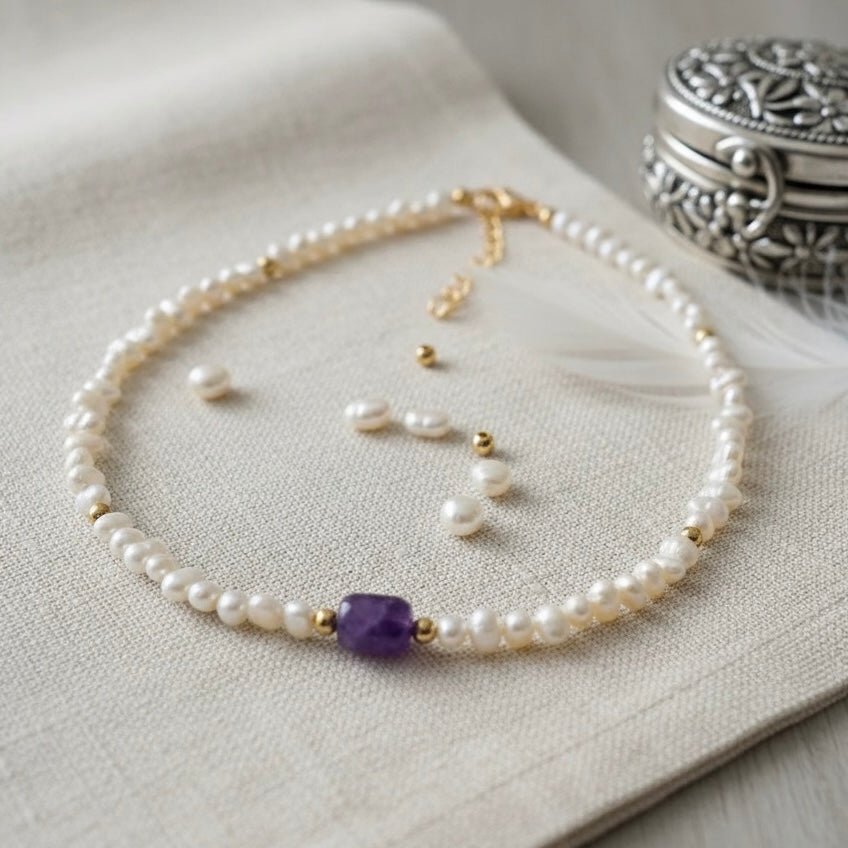 SOGNO - Collana/Choker con perle di fiume ed ametista - OE!