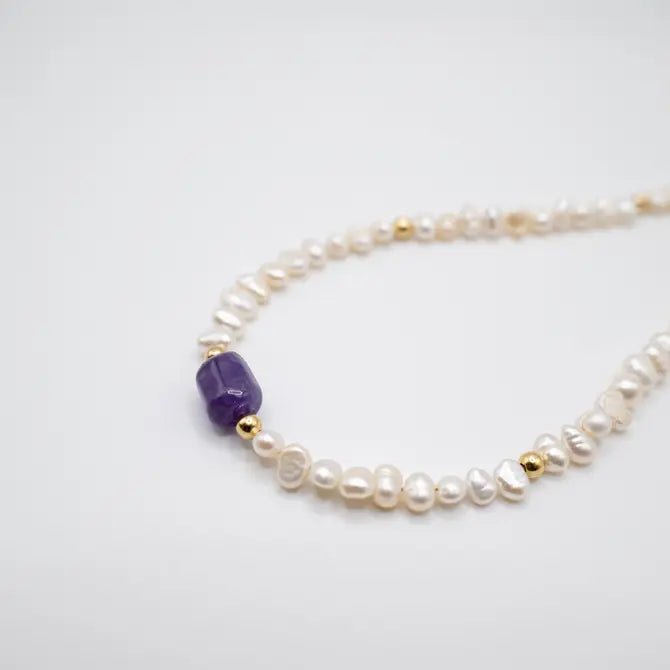 SOGNO - Collana/Choker con perle di fiume ed ametista - OE!