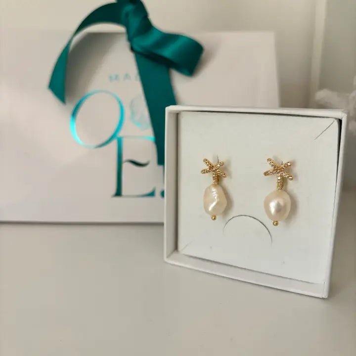 Starfish - Orecchini Pendenti con Stella Marina e Perla - OE!