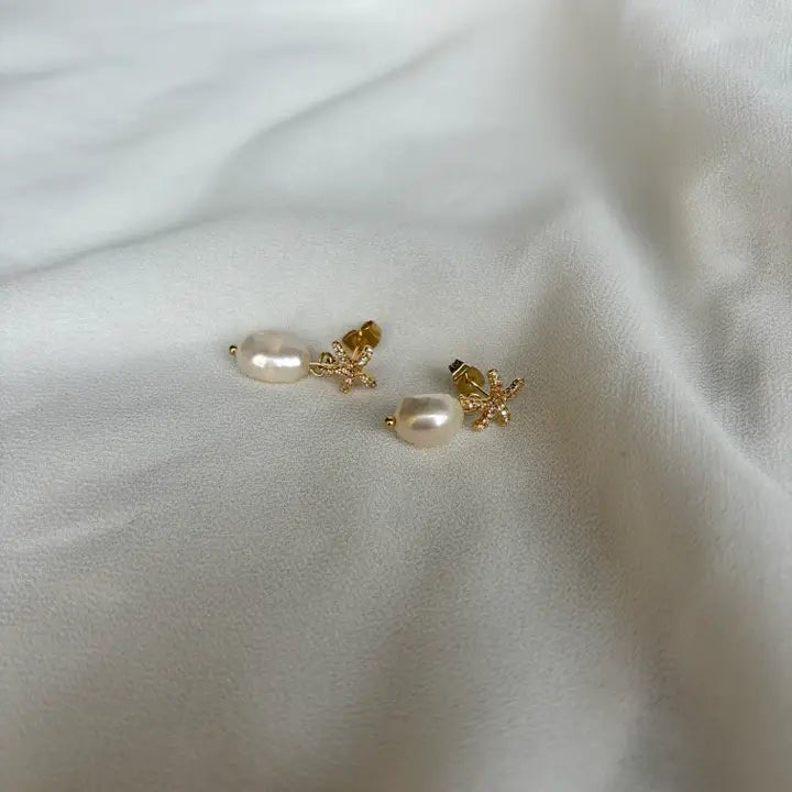 Starfish - Orecchini Pendenti con Stella Marina e Perla - OE!