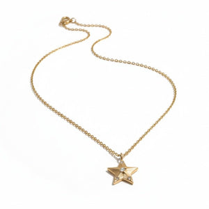 Stellare - Collana Ciondolo a Stella in Acciaio Inox Oro 18K e Zirconi - Regalo Natale - OE!