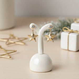 Stellare - Orecchini Stella Natale Artigianali Made in Italy - Acciaio Inox, Oro 18K e Zirconi - OE!