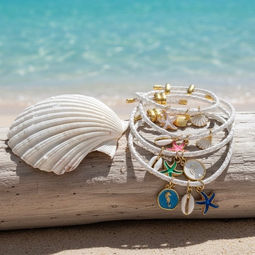 STELLE - bracciale regolabile in pelle bianca con charms - OE!