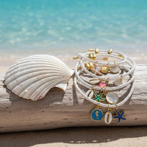 STELLE - bracciale regolabile in pelle bianca con charms - OE!