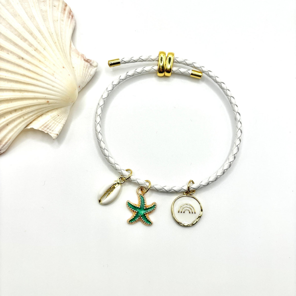 STELLE - bracciale regolabile in pelle bianca con charms - OE!