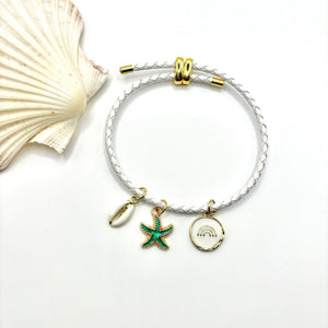 STELLE - bracciale regolabile in pelle bianca con charms - OE!