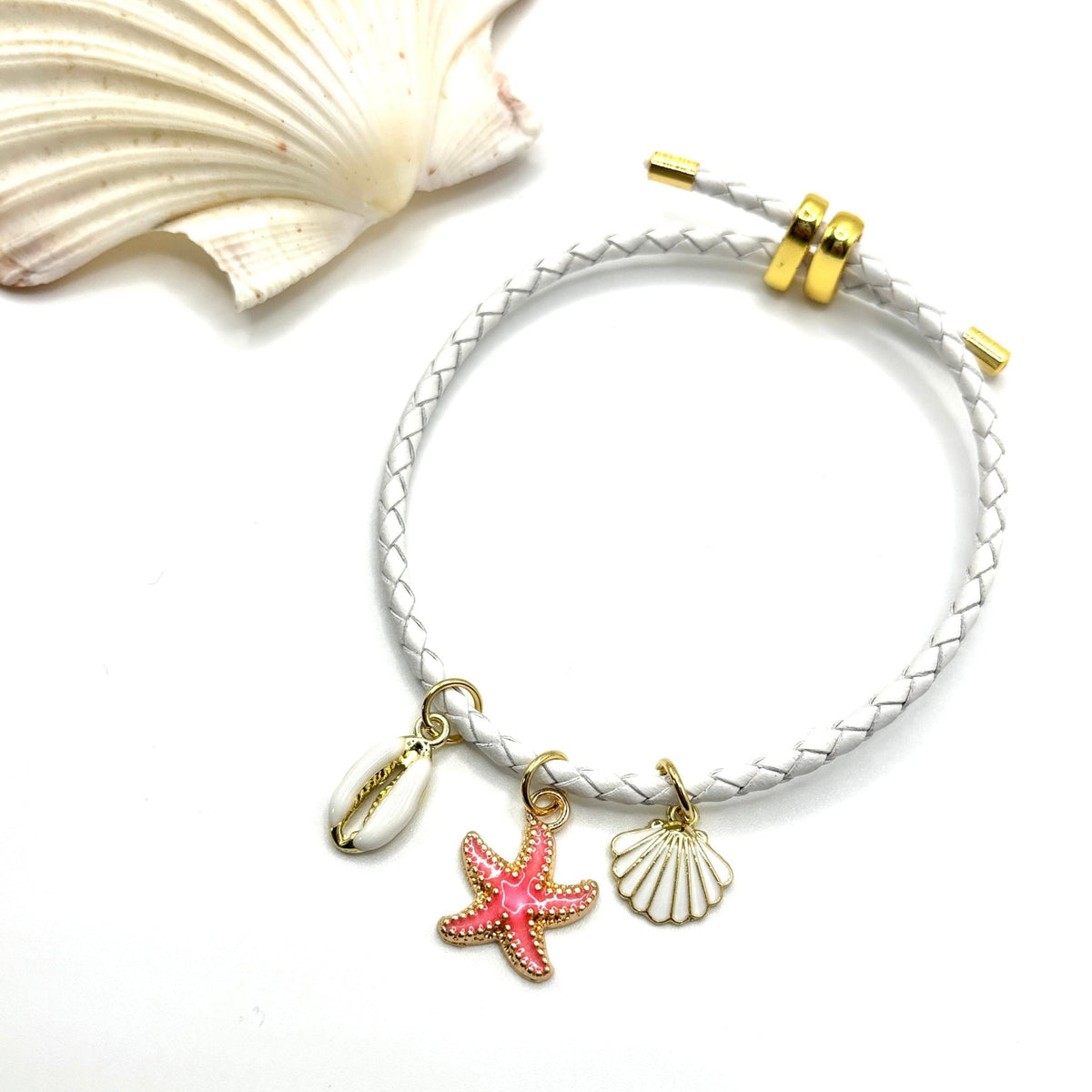 STELLE - bracciale regolabile in pelle bianca con charms - OE!