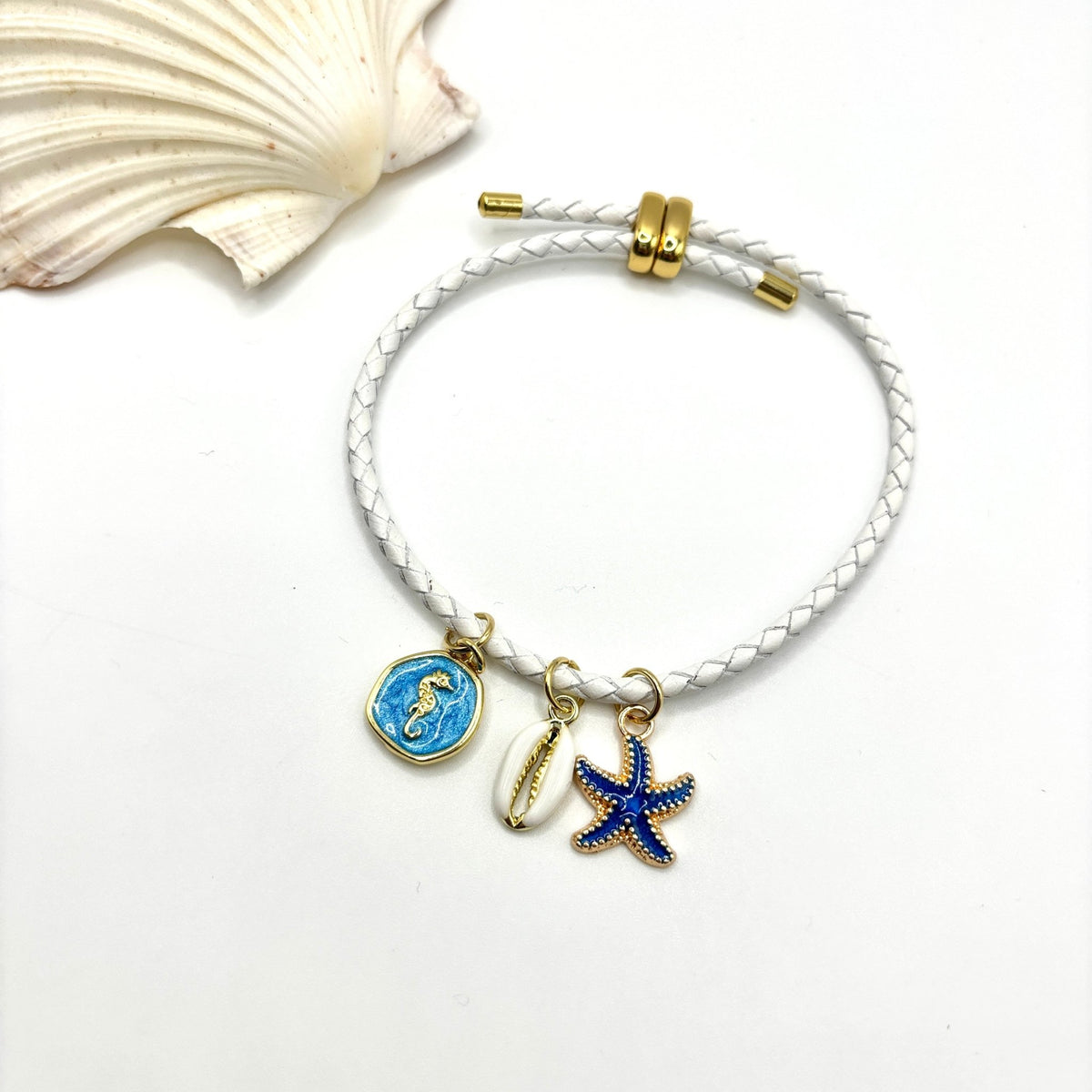 STELLE - bracciale regolabile in pelle bianca con charms - OE!