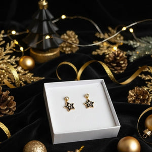 Stellisse - Orecchini Artigianali Made in Italy a Stella Smaltati Nero, in Acciaio Inox Placcato Oro 18k, Anallergici - OE!