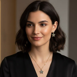 Stellisse - Orecchini Artigianali Made in Italy a Stella Smaltati Nero, in Acciaio Inox Placcato Oro 18k, Anallergici - OE!