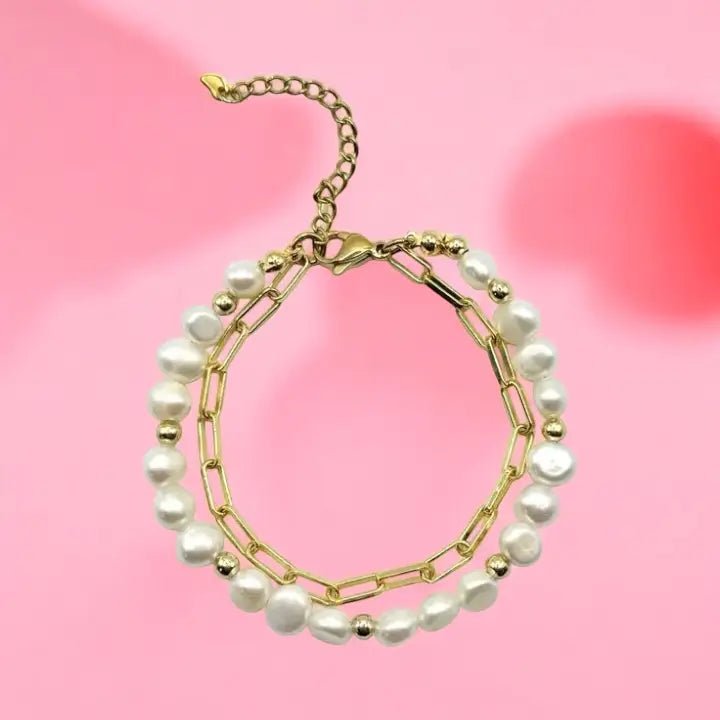 SUSSURRI D&#39;ACQUA – bracciale con perle e catena - OE!