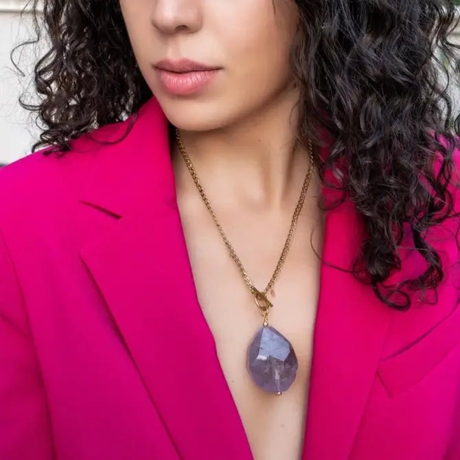 UNICA - Collana a catena placcata oro con pendente ametista - OE!