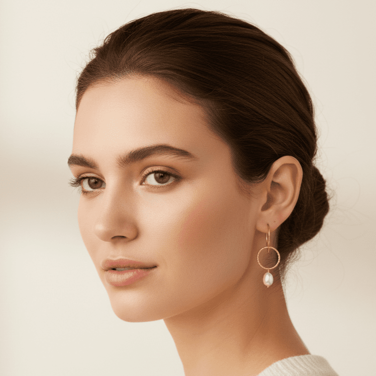 UNICA Orecchini in Acciaio Oro 18K: Sfere Concentriche e Perla di Fiume - Fatti a Mano in Italia - OE!