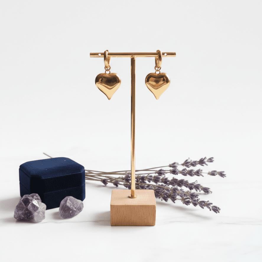 Valentine’s Heart - Orecchini Cerchio con Cuore in Acciaio Oro 18k - Anallergici e Made in Italy - OE!