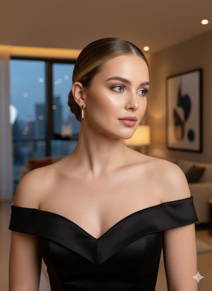 VERDE SEGRETO - Orecchini Pendenti Artigianali Made in Italy con Cristallo Verde Rettangolare e Perle di Fiume Naturali - OE!