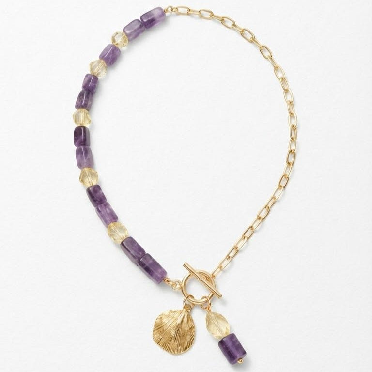 Vigneto collana artigianale placcata oro 18k con ametista e cristalli - OE!