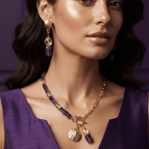 Vigneto orecchini artigianali placcati oro 18k con cristalli e ametista - OE!