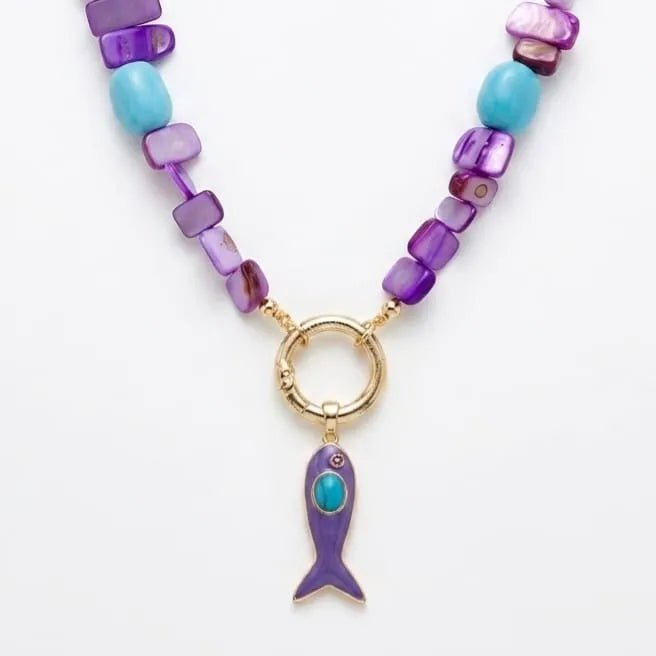 Violet reef collana con conchiglie viola e pasta turchese - OE!