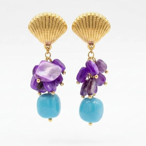 Violet reef orecchini con conchiglie viola e pasta turchese - OE!