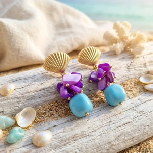 Violet reef orecchini con conchiglie viola e pasta turchese - OE!