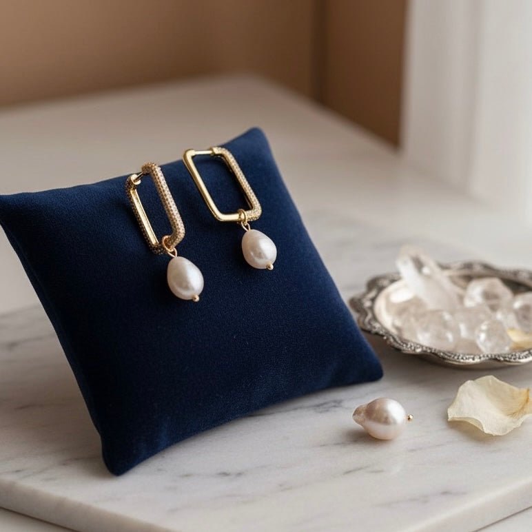 ZIRCONIA&amp;PERLA - Orecchini a cerchio rettangolari - OE!