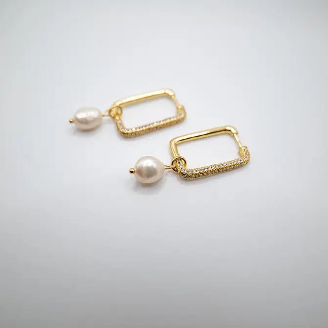 ZIRCONIA&amp;PERLA - Orecchini a cerchio rettangolari - OE!