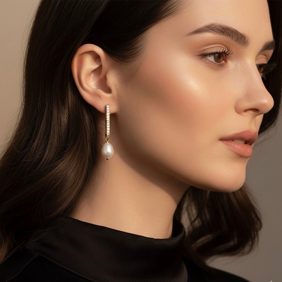 ZIRCONIA&amp;PERLA - Orecchini a cerchio rettangolari - OE!